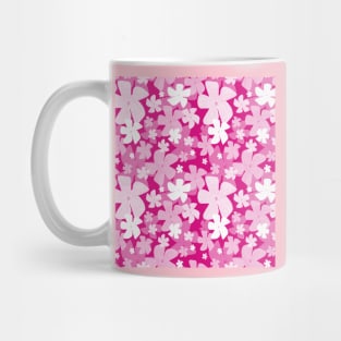 White floral pattern against pink background Mug